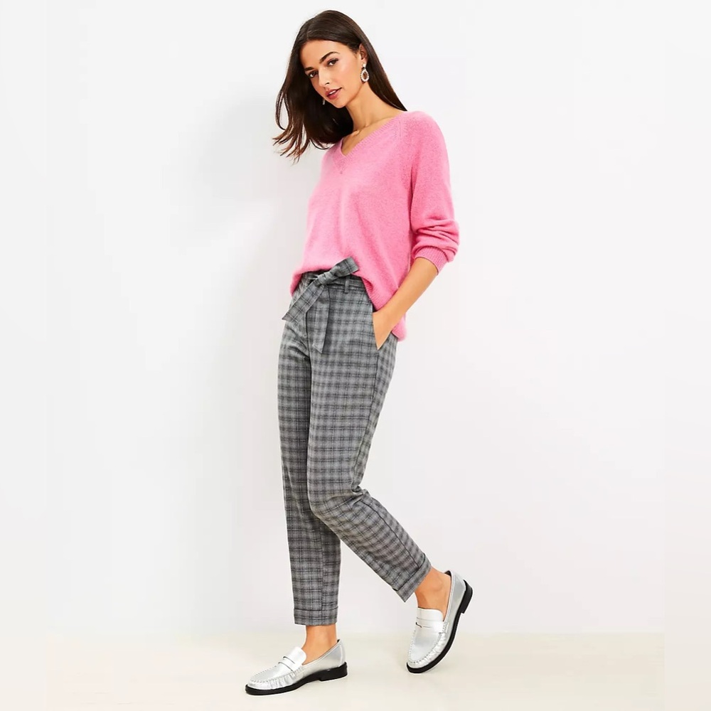 LOFT Tie Waist Devin Slim Pants Plaid - Size 2 NEW NWT